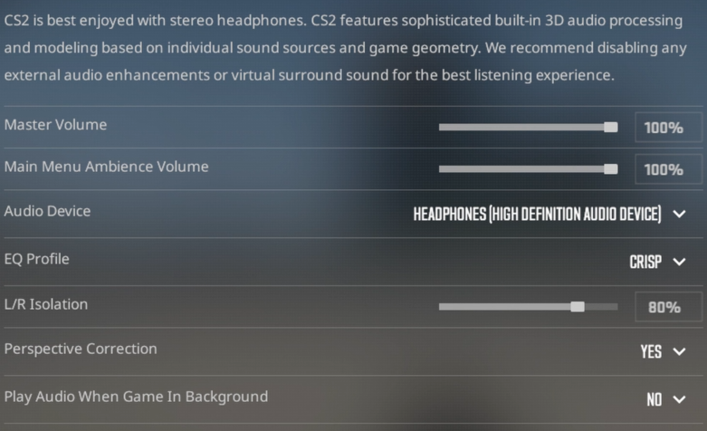 CS2 perspective correction setting enabled for better audio alignment with field of view